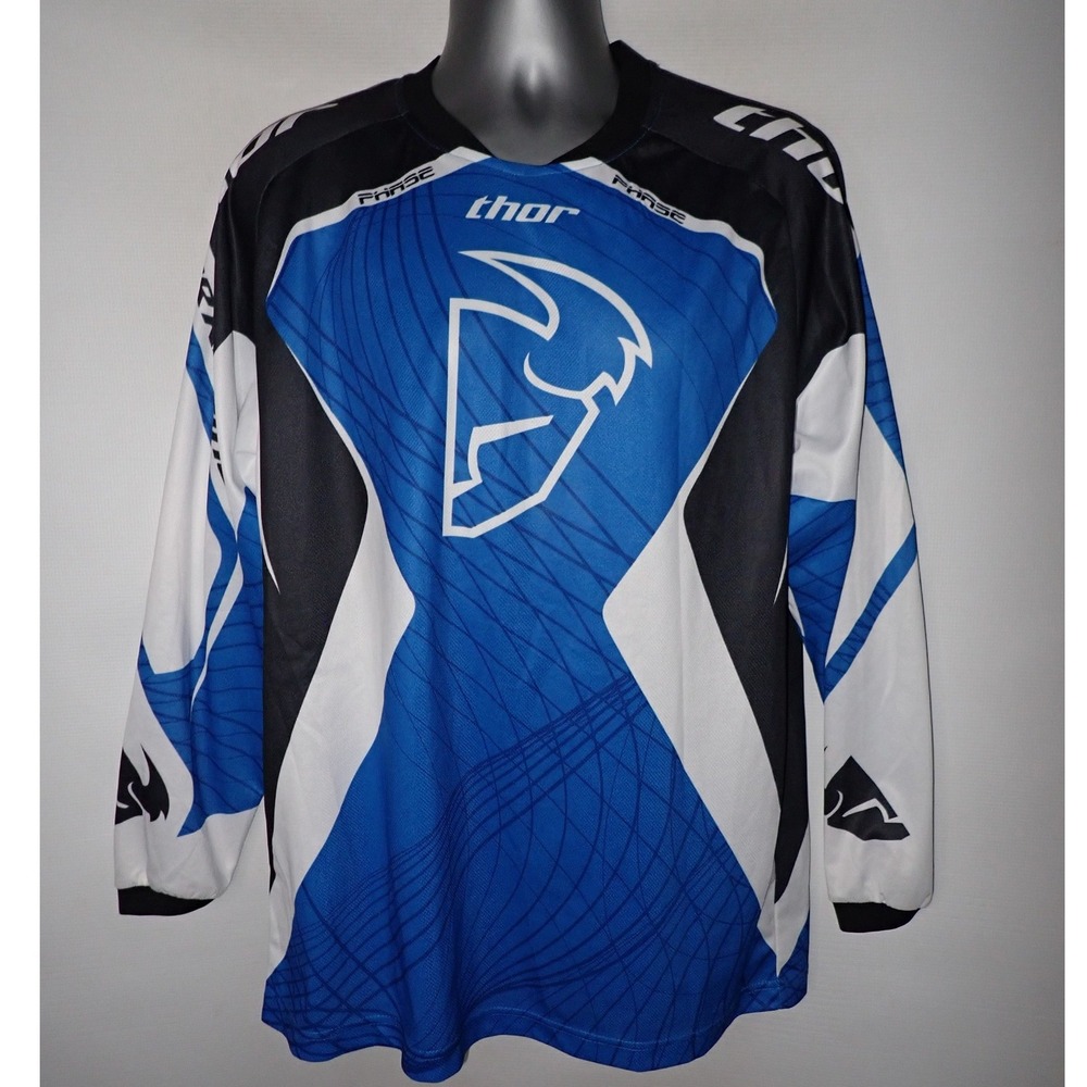 Thor Phase Jersey Shirt Men M Blue Motocross MX Racing Long Sleeve Dirt Bike y2K